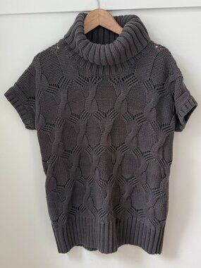 ESPRIT Dark Gray Chunky Cable Knit Cowl Neck Short Sleeve Sweater Top XL